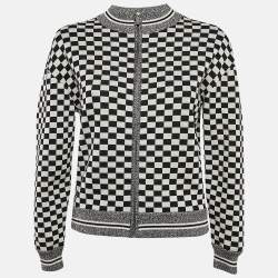 Christian Dior Black/White Checks J'Adior Stretch Knit Zip-Up Jacket S