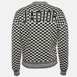Christian Dior Black/White Checks J'Adior Stretch Knit Zip-Up Jacket S