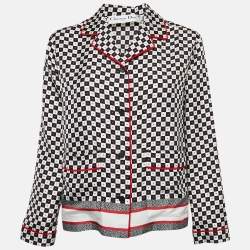 Pre Owned Dior Black/White Heart & Check Print Silk DiorAmour Pajama Shirt S