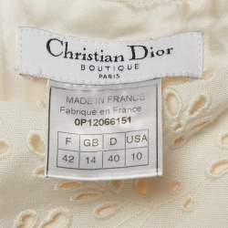 Christian Dior Ivory Broderie Anglaise Crepe Sleeveless Shift Dress L