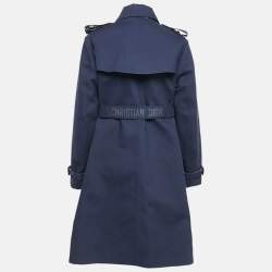 Pre Owned Dior Navy Blue Cotton Blend Double Breasted Trench Coat M