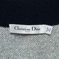 Pre Owned Dior Navy Blue/White Wool Knit Raglan Sleeve Bomber Jacket M