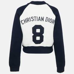 Pre Owned Dior Navy Blue/White Wool Knit Raglan Sleeve Bomber Jacket M