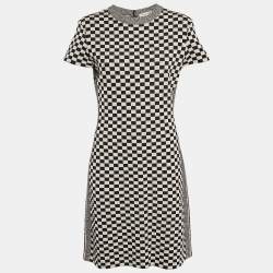 Dior Black/White Check Pattern Jersey Bodycon Midi Dress M
