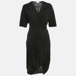 Pre Owned Dior Black Jersey Buckle Detail Wrap Effect Mini Dress S