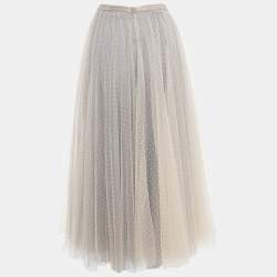 Pre Owned Christian Dior Light Pink & Grey Polka Dot Tulle Maxi Skirt S