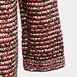 Pre Owned Christian Dior Red/Black Tweed Long Cardigan M