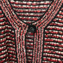 Pre Owned Christian Dior Red/Black Tweed Long Cardigan M