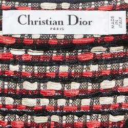 Pre Owned Christian Dior Red/Black Tweed Long Cardigan M