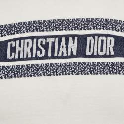 مملوكة مسبقًا Dior White Logo Jacquard Cotton Knit T-Shirt M