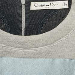 Christian Dior Grey Floral Silk Applique Wool Sweatshirt S