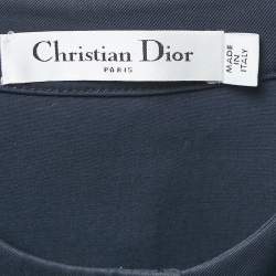 Pre Owned Christian Dior Navy Blue Applique Detail Pleated Mini Dress M