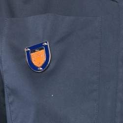 Pre Owned Christian Dior Navy Blue Applique Detail Pleated Mini Dress M