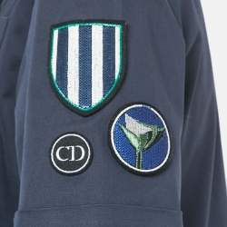 Pre Owned Christian Dior Navy Blue Applique Detail Pleated Mini Dress M