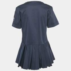 Pre Owned Christian Dior Navy Blue Applique Detail Pleated Mini Dress M