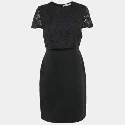 Pre Owned Christian Dior Black Silk Blend and Lace Short Dress M