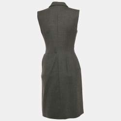 مملوكة مسبقًا Dior Grey Wool Button Detail Sleeveless Overcoat L