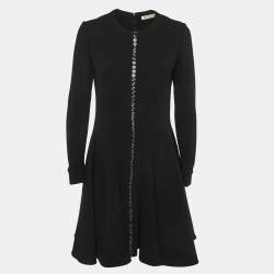 Dior Black Wool Button Front Mini Dress L