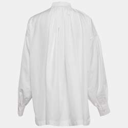 Pre Owned Dior White Cotton Button Front Puff Sleeve Blouse M