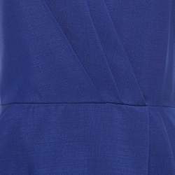 Dior Blue Wool V-Neck Asymmetric Midi Dress M