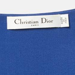Dior Blue Wool V-Neck Asymmetric Midi Dress M