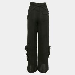 Christian Dior Black Sparkled Silk Belt Detail Trousers M
