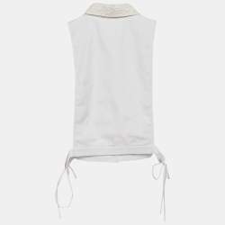 Dior White Cotton Lace Overlay Button Front Plastron M
