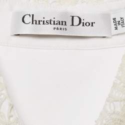 Dior White Cotton Lace Overlay Button Front Plastron M
