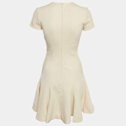Christian Dior Cream Sequin Embellished Wool Jersey Flared Mini Dress S