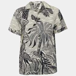 Christian Dior Blue/White Jungle Print Cotton Short Sleeve Shirt M