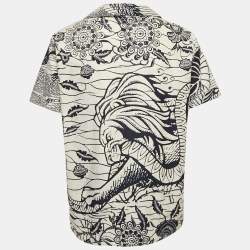 Christian Dior Blue/White Jungle Print Cotton Short Sleeve Shirt M