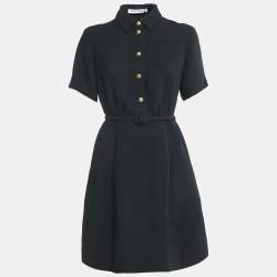 Christian Dior Black Wool Belted Mini Dress M
