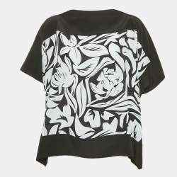 Dior Black/Blue Floral Print Silk Kaftan Top M