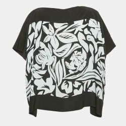 Dior Black/Blue Floral Print Silk Kaftan Top M