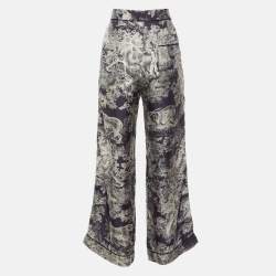 Pre Owned Dior Navy Blue Toile de Jouy Print Silk Pants M