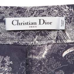 Pre Owned Dior Navy Blue Toile de Jouy Print Silk Pants M