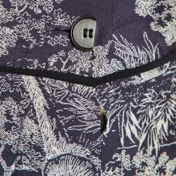 Pre Owned Dior Navy Blue Toile de Jouy Print Silk Pants M