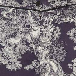 Pre Owned Dior Navy Blue Toile de Jouy Print Silk Pants M