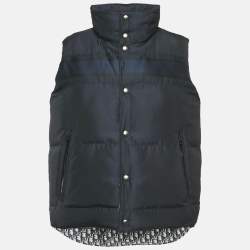 Pre Owned Dior Navy Blue Oblique Jacquard Zip-Up Reversible Puffer Vest Jacket S