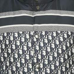 Pre Owned Dior Navy Blue Oblique Jacquard Zip-Up Reversible Puffer Vest Jacket S
