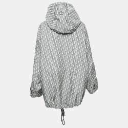 Pre Owned Dior Grey Oblique Jacquard Taffeta Hoodie Oversized Jacket L
