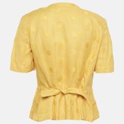 Pre Owned Christian Dior Pret a Porter Yellow Jacquard Pleated Blouse M