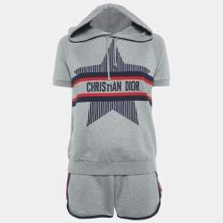 Christian Dior Grey Start Embroidered Sweatshirt and Shorts Sets S