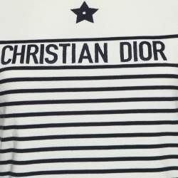 Pre Owned Dior White Logo Striped Cotton Long Sleeve T-Shirt S