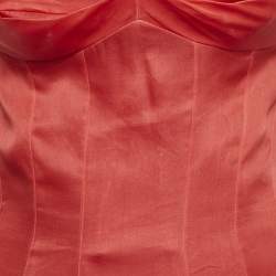 Pre Owned Christian Dior Haute Couture Red Silk Strapless Gown XS