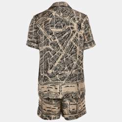 Pre Owned Christian Dior Beige Printed Silk Shirt and Shorts Set S