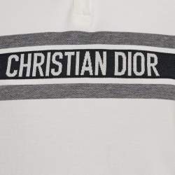 Pre Owned Christian Dior White/Blue Logo Jersey Polo T-Shirt Dress S