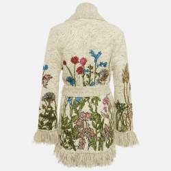 Christian Dior Beige Floral Embroidered Knit Fringed Cardigan S