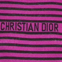 Christian Dior Pink/Black Striped Logo Intarsia Knit Sweater L