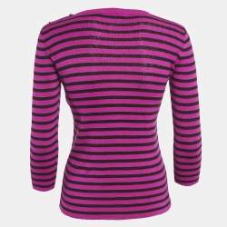 Christian Dior Pink/Black Striped Logo Intarsia Knit Sweater L
